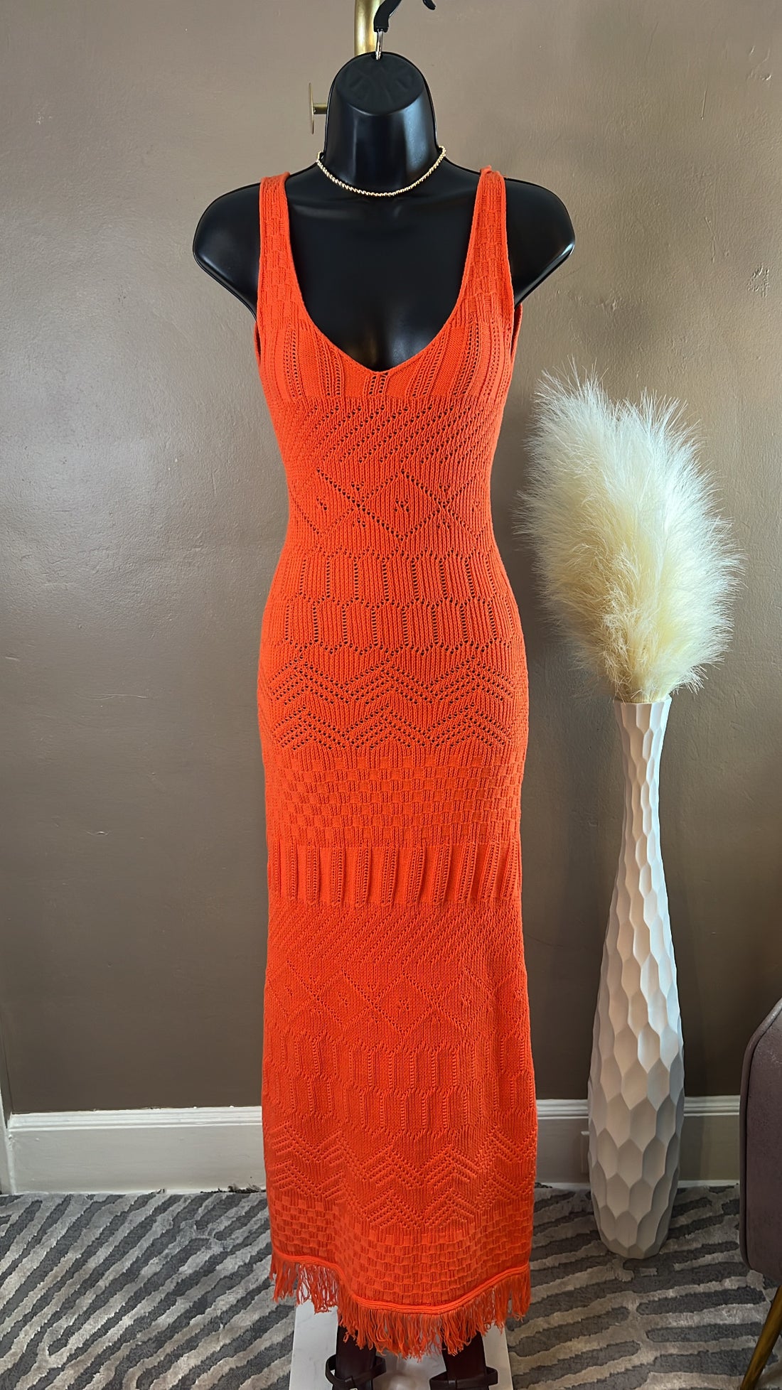 Camille Crochet (Orange) Maxi Dress