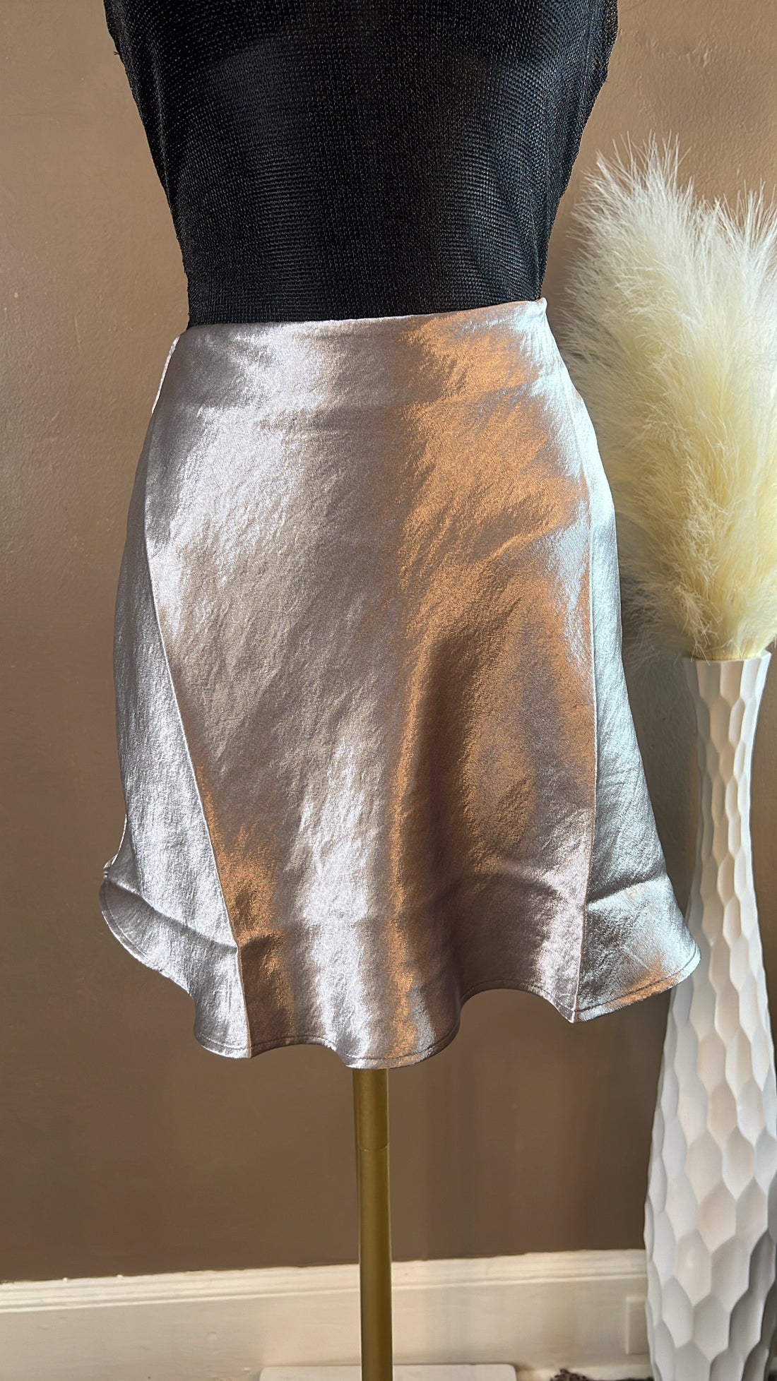 Silver Satin Mini Skirt