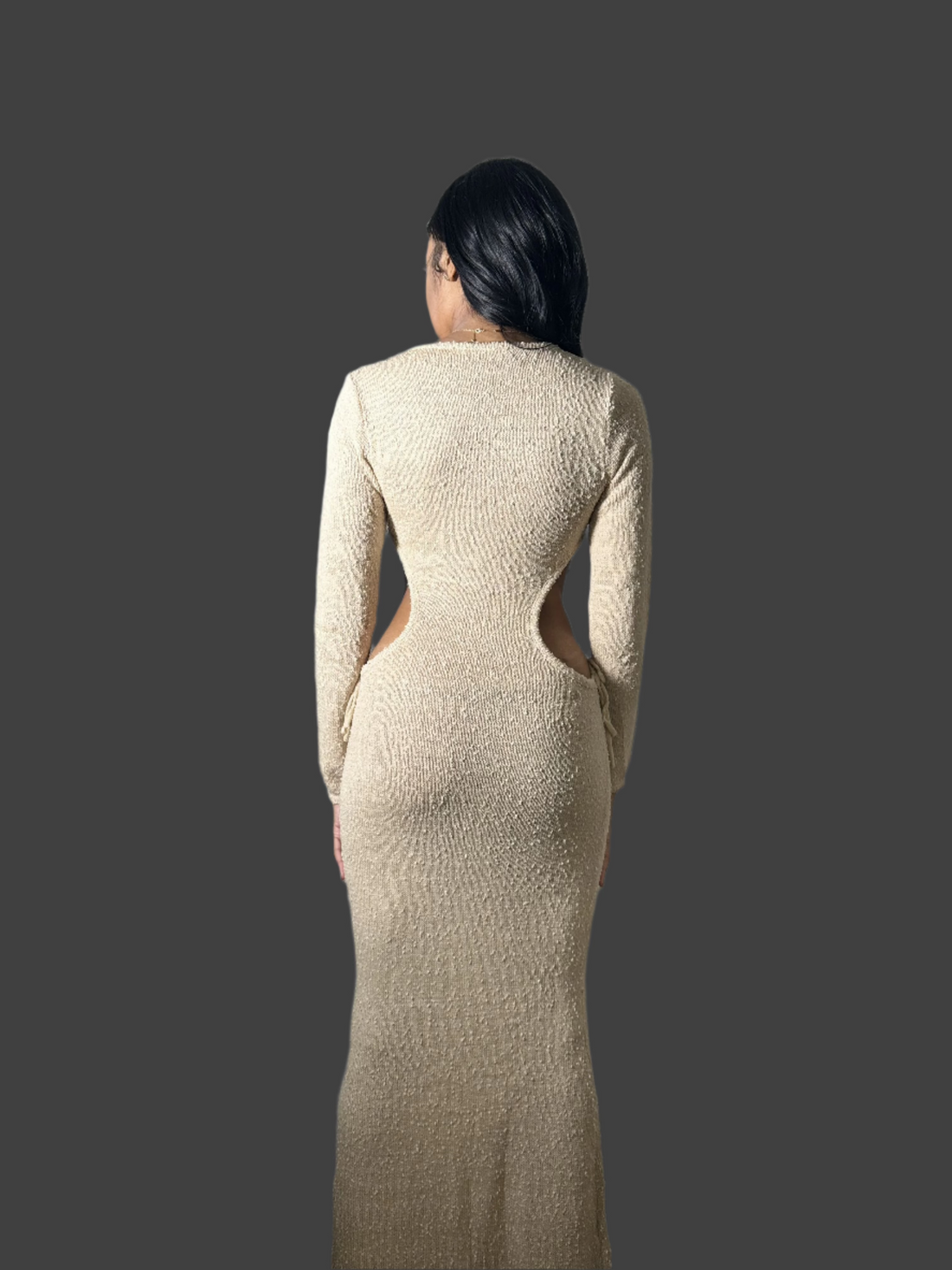 Side Cut-Out Long Sleeve Maxi Dress