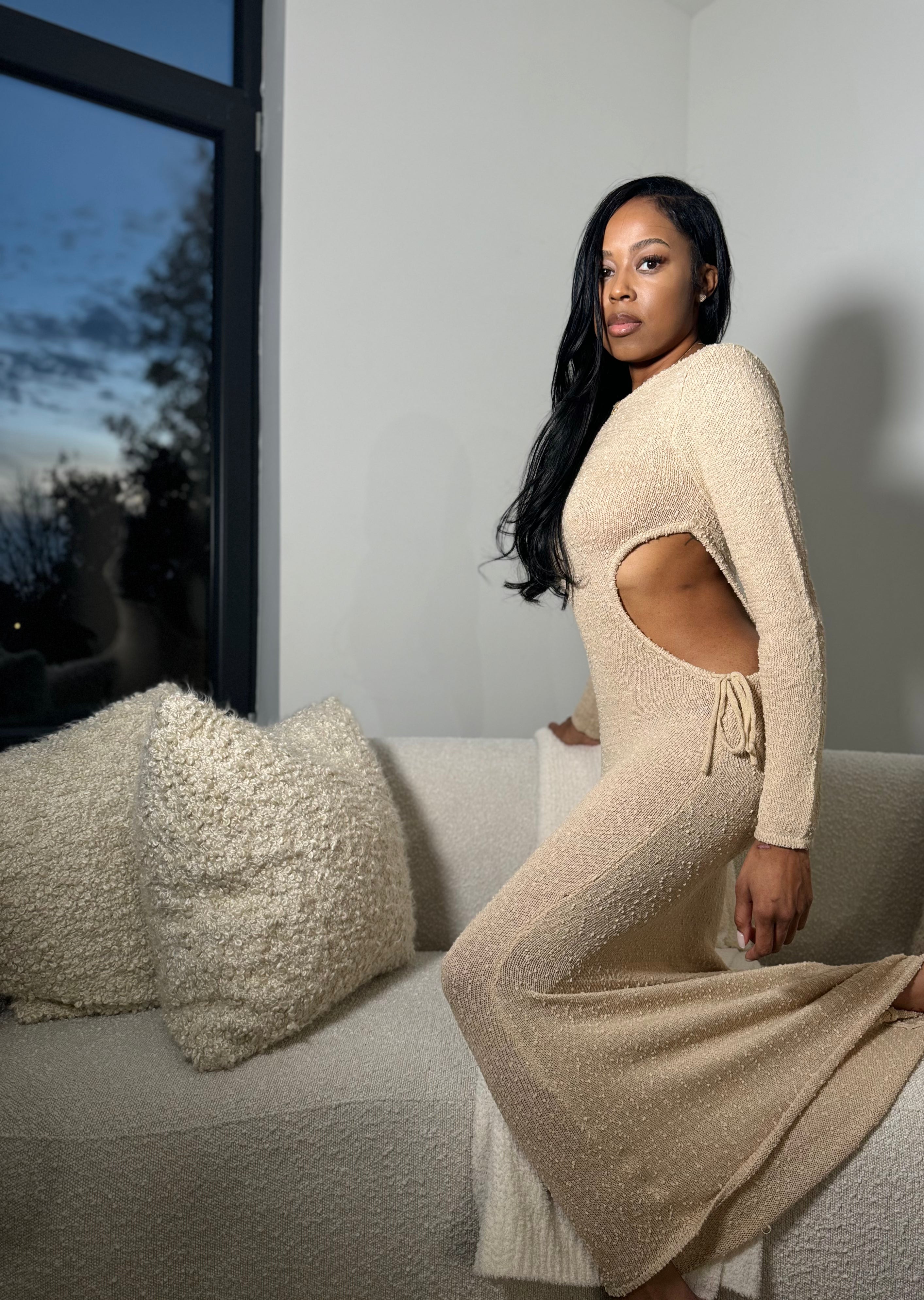 Side Cut-Out Long Sleeve Maxi Dress Side Cut-Out Long Sleeve Maxi Dress