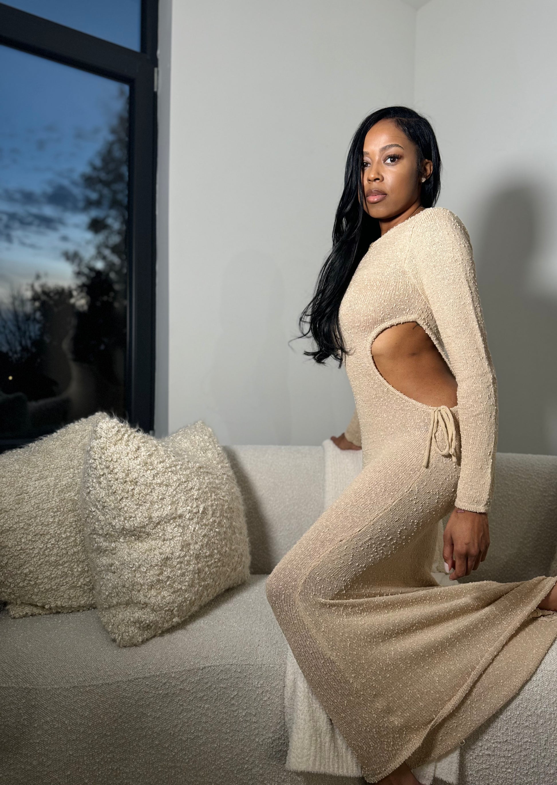 Side Cut-Out Long Sleeve Maxi Dress Side Cut-Out Long Sleeve Maxi Dress